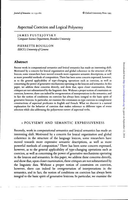Aspectual Coercion and Logical Polysemy - Journal of Semantics