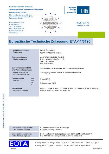 ETA 11-0190 ASSY Schrauben Deutsch - WÃƒÂ¼rth