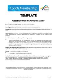 template website coaching advertisement - Tennis Australia