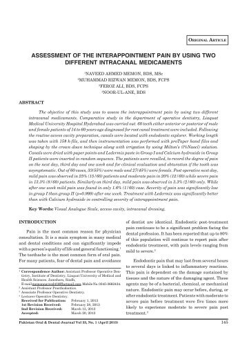assessment of the interappointment pain by using two different ...