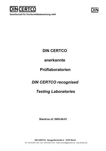 DIN CERTCO anerkannte Prüflaboratorien DIN CERTCO - Standard:IS