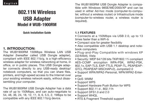 WIFI N 2.0 USB ADAPTER - Bluestork