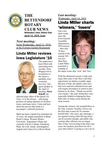 April 14 2010 Newsletter - Bettendorf Rotary Club