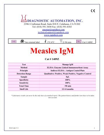 Measles IgM ELISA kit - Diagnostic Automation : Cortez Diagnostics