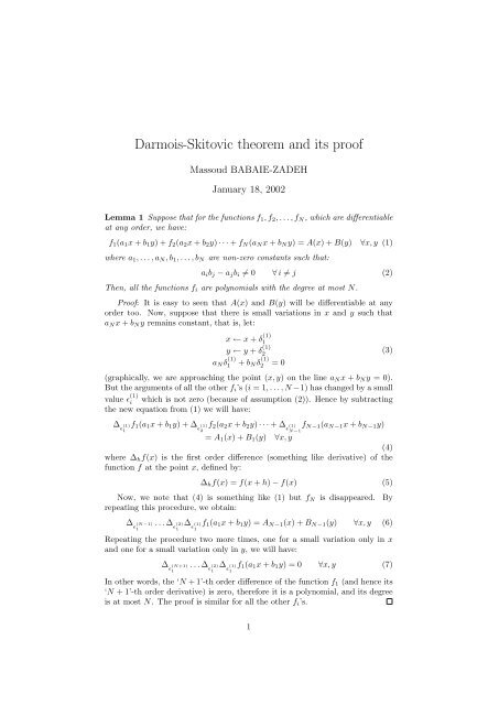 Darmois-Skitovic theorem and its proof