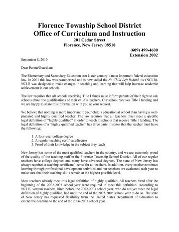 Florence Township School District Office of Curriculum and Instruction