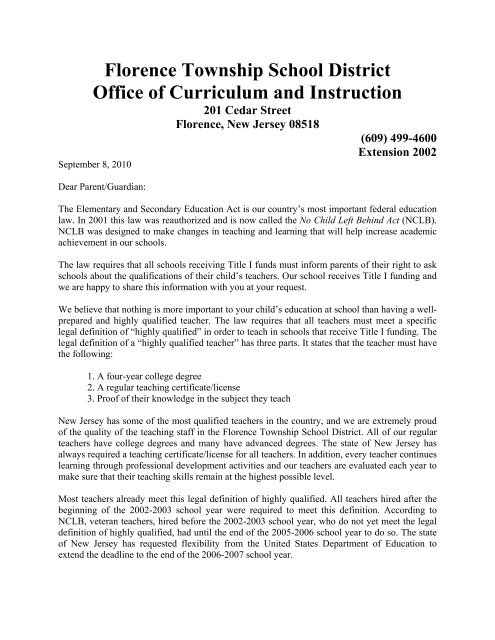 Florence Township School District Office of Curriculum and Instruction