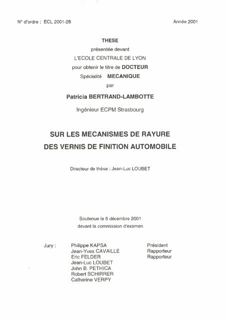 Sur les mécanismes de rayures des vernis de finition automobiles