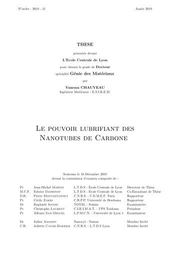 Le pouvoir lubrifiant des Nanotubes de Carbone - Bibliothèque ...