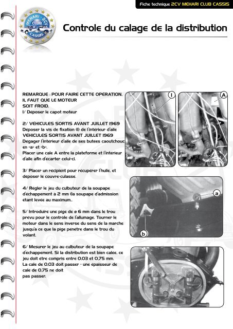 ContrÃ´le du calage de la distribution - Mehari 2 CV Club