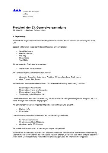 Protokoll GV 2011 - Unternehmen Littau ReussbÃ¼hl