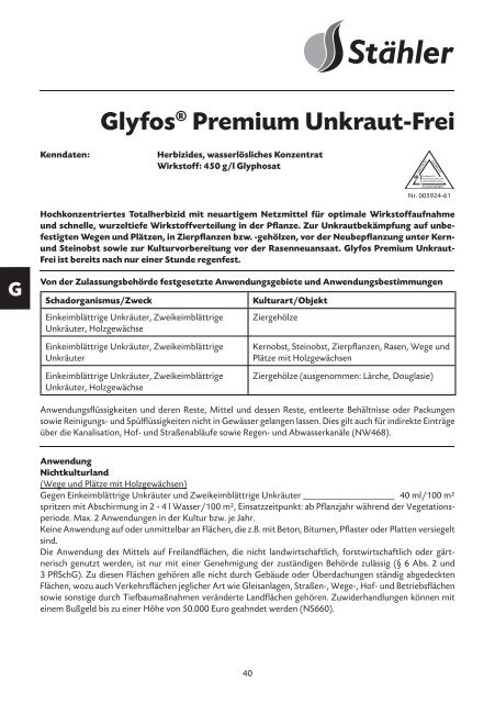 Glyfos® Premium Unkraut-Frei - Stähler GmbH & Co. KG