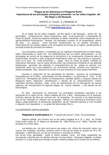 “Plagas de las Salicáceas en Patagonia Norte”. Importancia de los ...