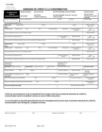 DEMANDE DE CRÉDIT À LA CONSOMMATION - Acura