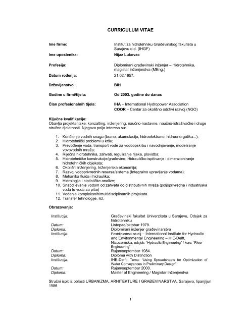 CURRICULUM VITAE - Centar za energetsku efikasnost