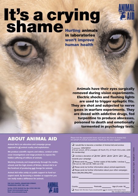Crying Shame - Animal Aid Crying Shame - Animal Aid