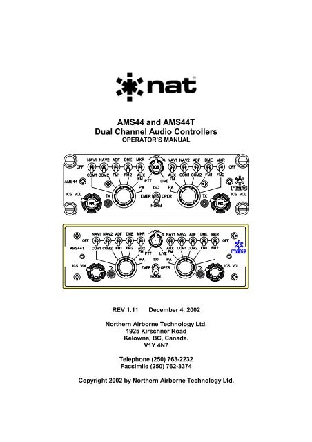 nat ams44t audio panel operators manual