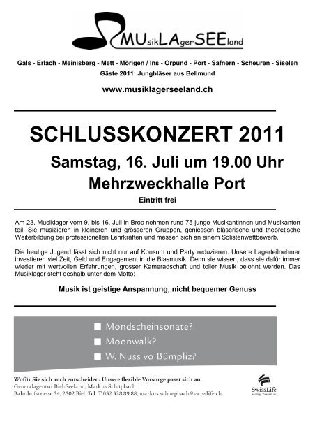 SCHLUSSKONZERT 2011 - Musiklager Seeland