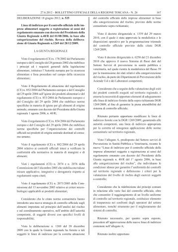Delibera Giunta Regione Toscana del 18 giugno 2012, n. 525