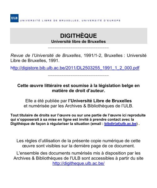 DIGITHÈQUE - Université Libre de Bruxelles