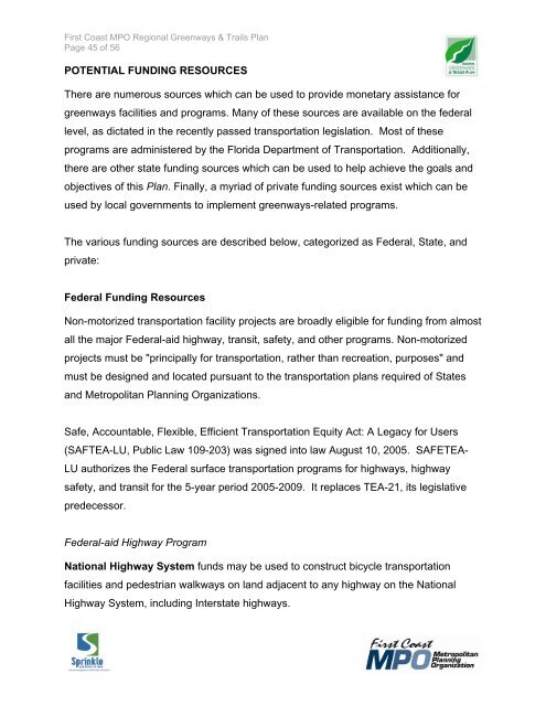 Regional Greenways & Trails Plan - North Florida TPO