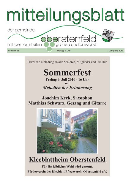 Sommerfest Freitag 9. Juli 2010 - 16 Uhr - Gemeinde Oberstenfeld