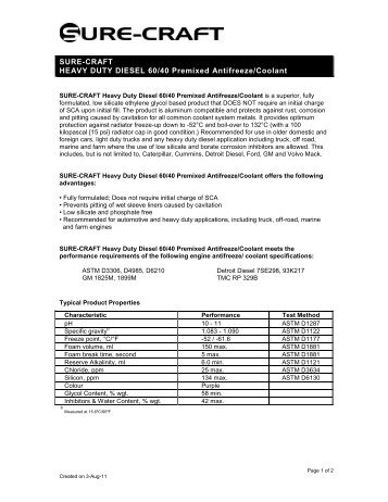 View Sure-Craft Heavy Duty Diesel 60-40 Antifreeze/Coolant Brochure