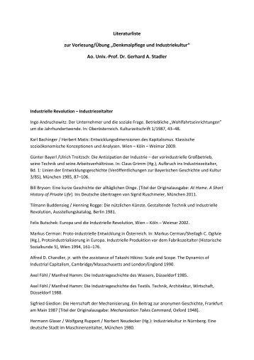 Literaturliste - Denkmalpflege TU-Wien