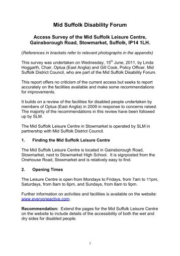 Access Survey to Leisure Centre - Mid Suffolk District Council