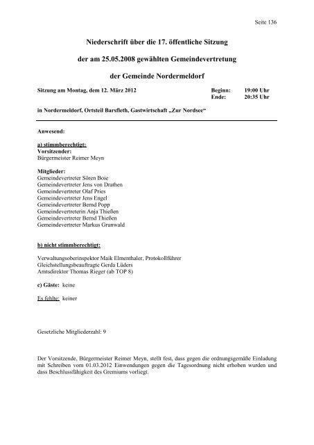 17. Ã¶ffentliche Sitzung vom 12.03.2012 - Amt Mitteldithmarschen