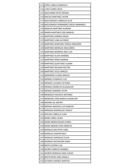 No. NOMBRE DEL ALUMNO 1 ABURTO MURRIETA JUAN 2 ...