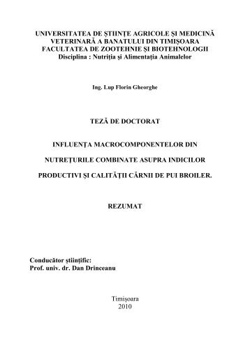 Sinteza tezei (ro) - Universitatea de Stiinte Agricole si Medicina ...