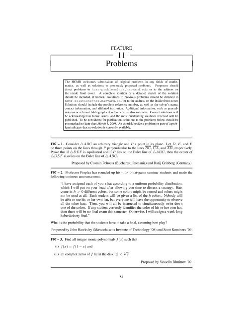 Problems And Solutions - Harvard College Mathematics Review