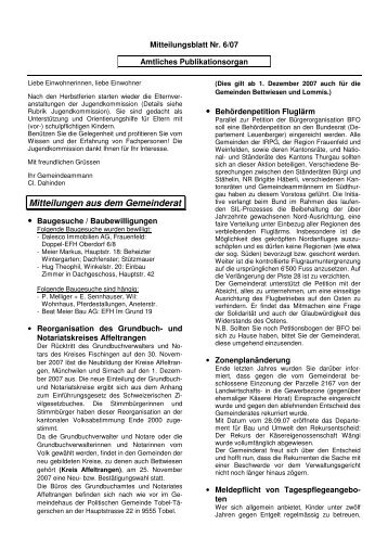 Mitteilungen aus dem Gemeinderat - Gemeinde Bettwiesen