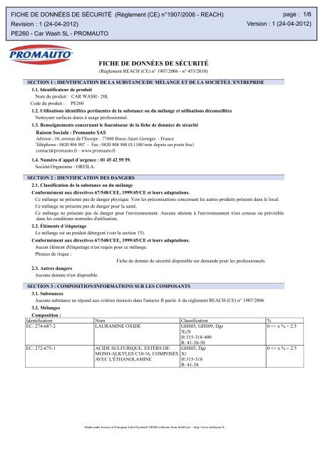 Fiche SecuritÃ© - Promauto.com