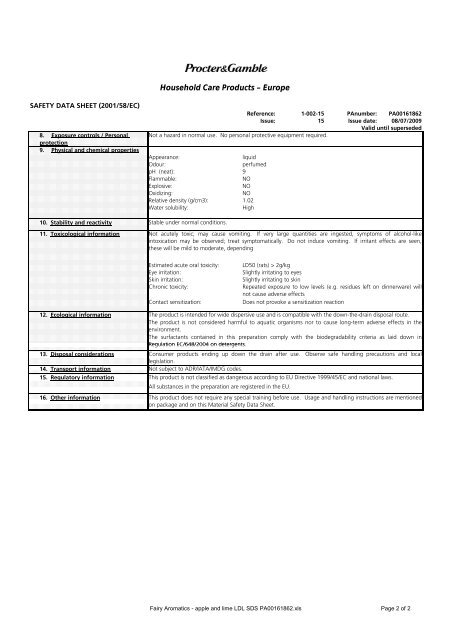 Fairy Aromatics - apple and lime LDL SDS ... - ScienceInTheBox