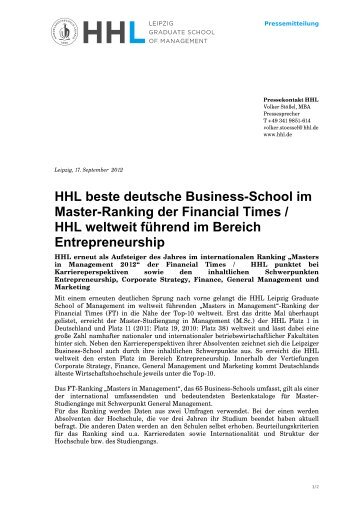 HHL beste deutsche Business-School im Master ... - WiWi-Online