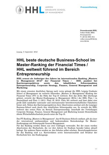 HHL beste deutsche Business-School im Master ... - WiWi-Online