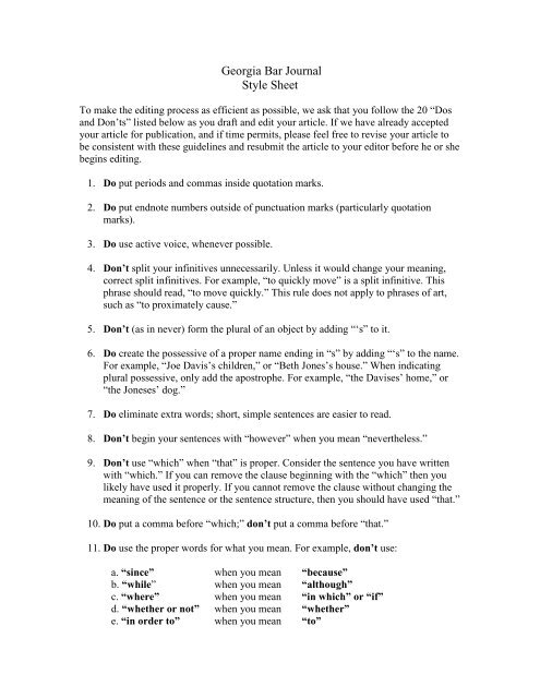 Georgia Bar Journal Style Sheet - State Bar Of Georgia