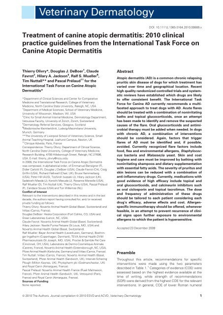Treatment of canine atopic dermatitis: 2010 clinical practice ...