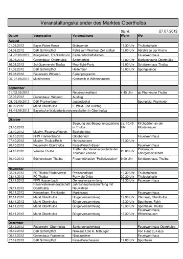 Veranstaltungskalender des Marktes Oberthulba