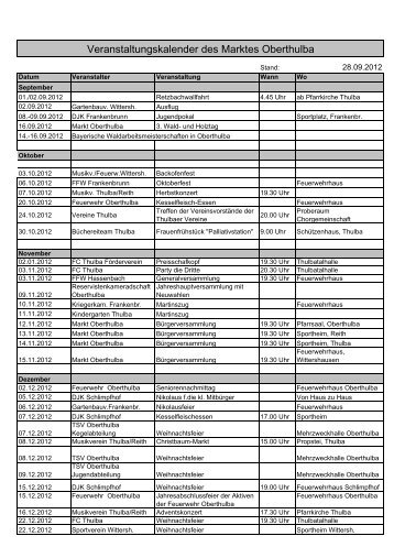 Veranstaltungskalender des Marktes Oberthulba - Markt Oberthulba
