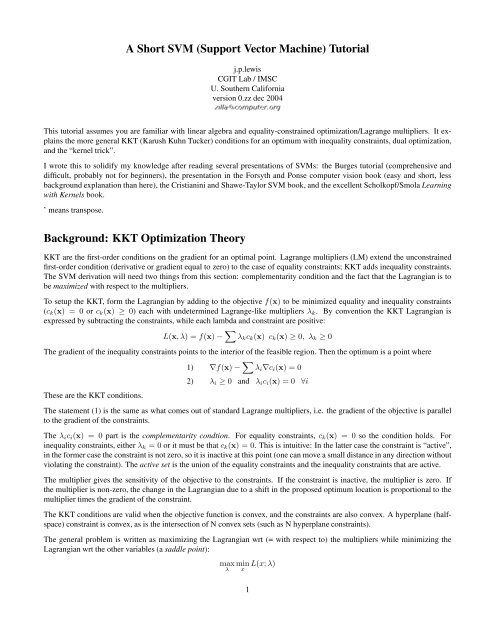 A Short SVM (Support Vector Machine) Tutorial ... - JP Lewis