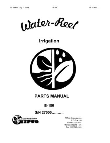 Irrigation PARTS MANUAL B-180 S/N 27000â¦â¦â¦. - Kifco