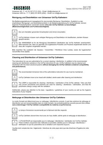 Reinigung und Desinfektion von Unisensor UniTip Kathetern