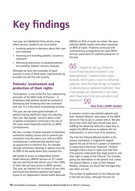 Mental Health Act Annual Report 2010/11 - Care Quality Commission