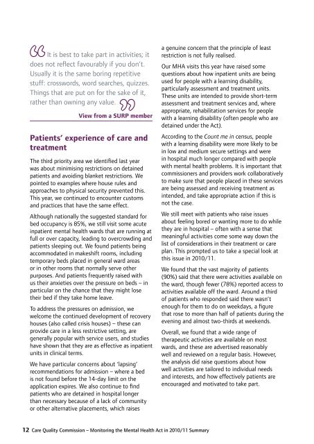 Mental Health Act Annual Report 2010/11 - Care Quality Commission