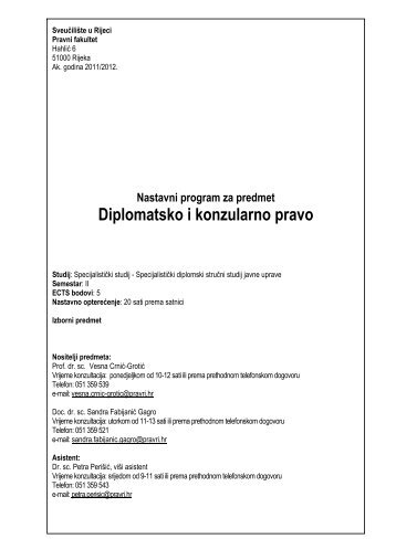 Diplomatsko i konzularno pravo - pravri.hr - Sveučilište u Rijeci