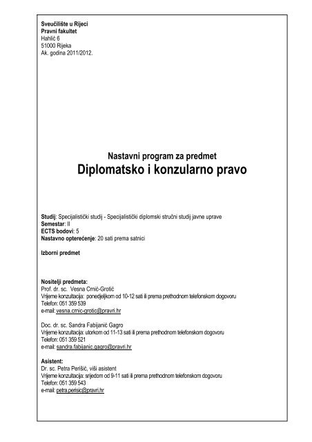 Diplomatsko i konzularno pravo - pravri.hr - Sveučilište u Rijeci