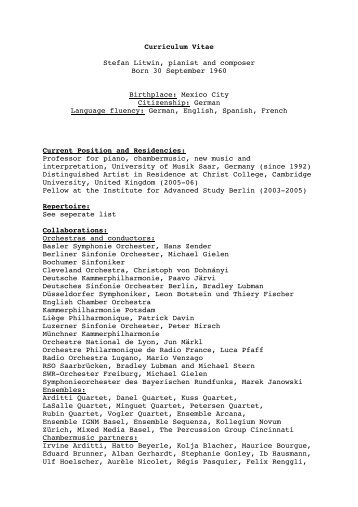 Curriculum Vitae Stefan Litwin, pianist and composer Born 30 ...